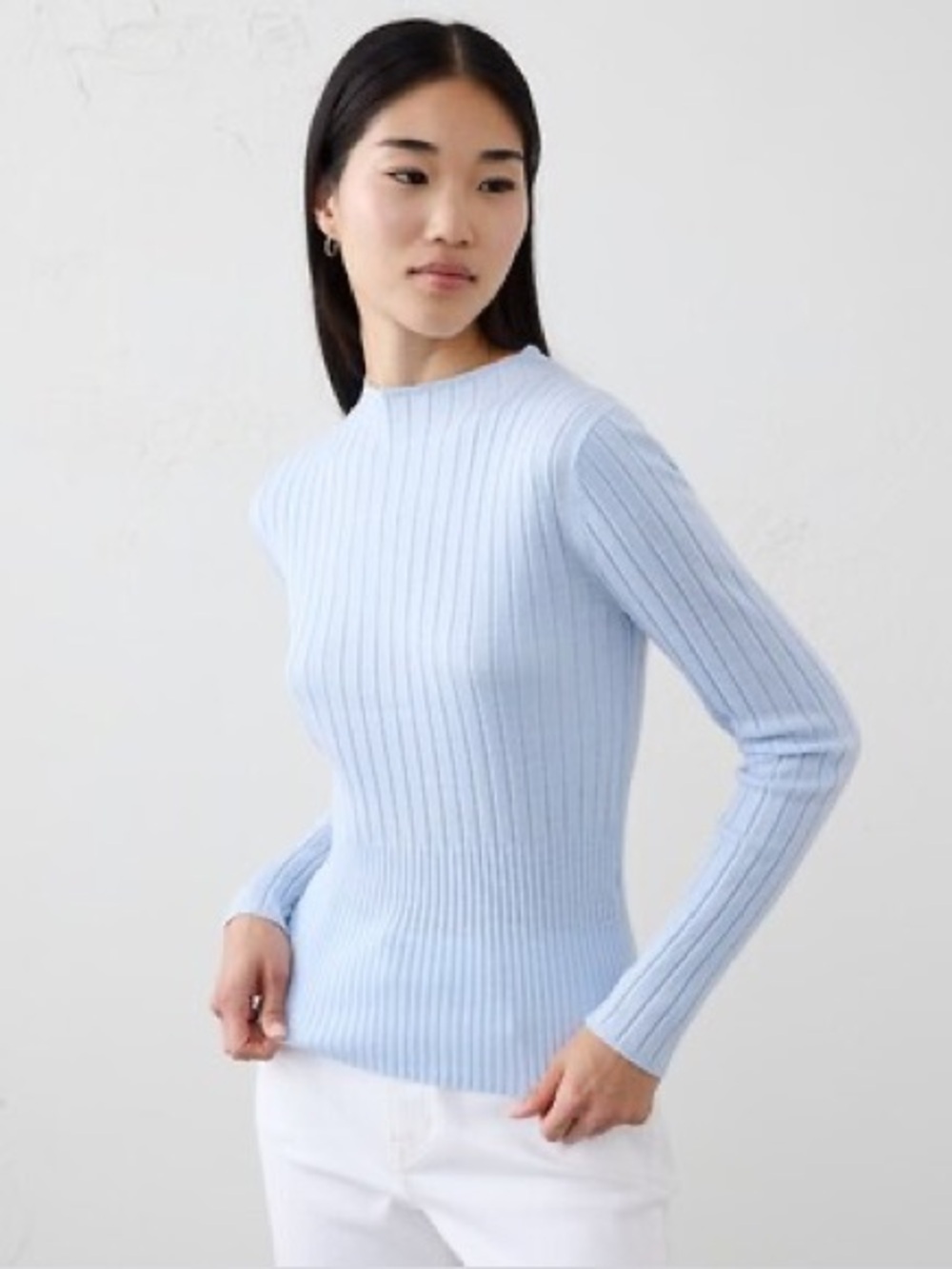 Banana Republic Pale Blue 100% Merino Wool Ribbed Crew Sweater Top Light Air Y2K